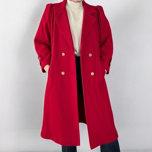 Vtg Jofeld Andover Fabrics by Forstmann long Wool Dress Coat DBL Breasted Brass - Picture 1 of 16